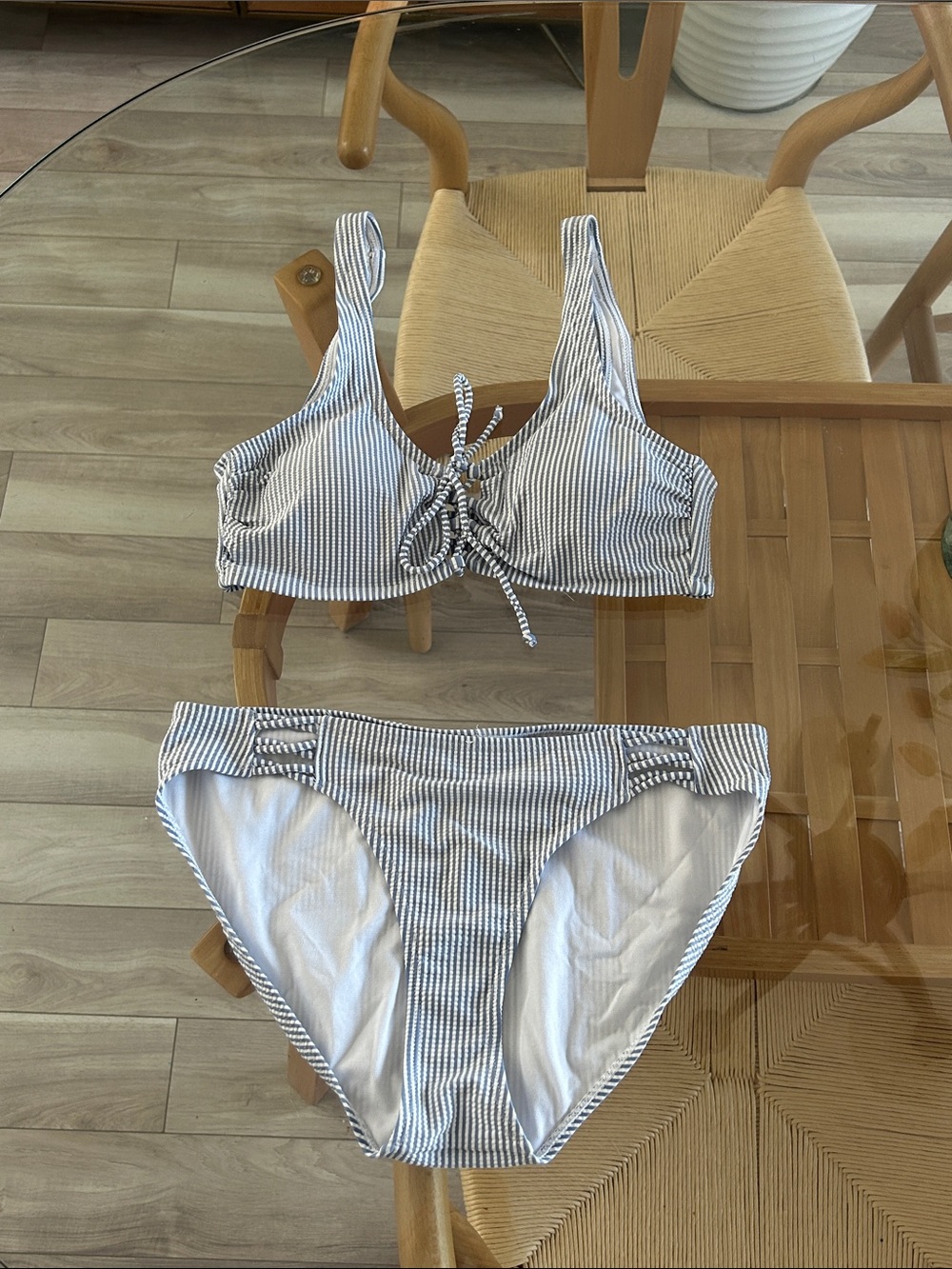 Trendsetter Striped Tie-Front Bikini Set in Navy and White
